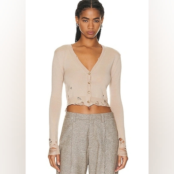 R13 Tops - R13 Women's Beige Distressed Baby Cardigan